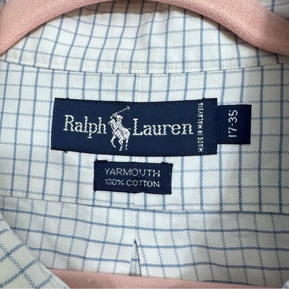 Ralph Lauren Yarmouth Dress Shirt White Blue Check Men’s 17-35 100% Cotton - Picture 5 of 6